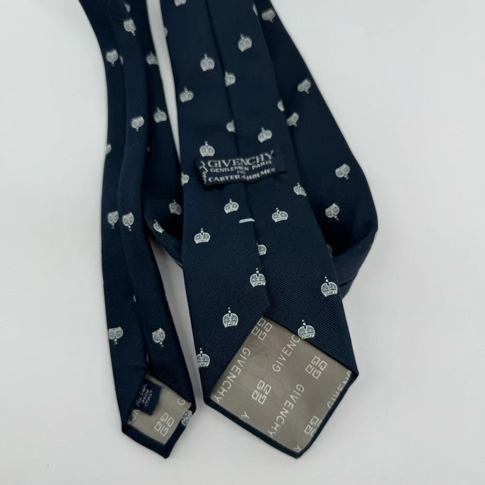 Givenchy Silk Necktie Navy Blue Crown Print 56